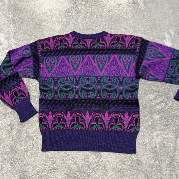 Vintage 80s Meister Sweater Blue / Pink Womens Small Ski Geometric Wool Blend - Picture 3 of 7